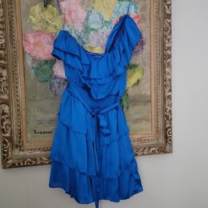 Blue One Shoulder Ruffle dress - Arden B - Size large
